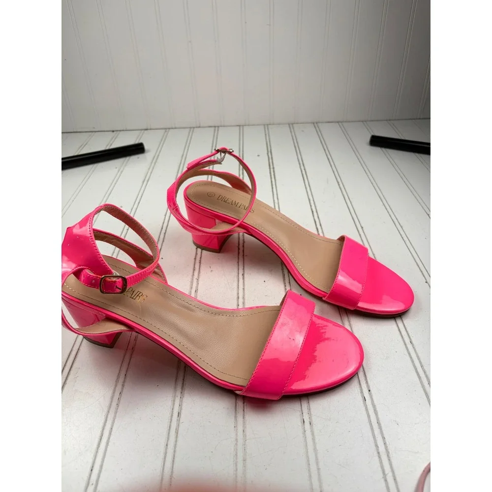 Dream Pairs Hot Neon Pink Patent Leather Block Heel Sandals Women's Size 11